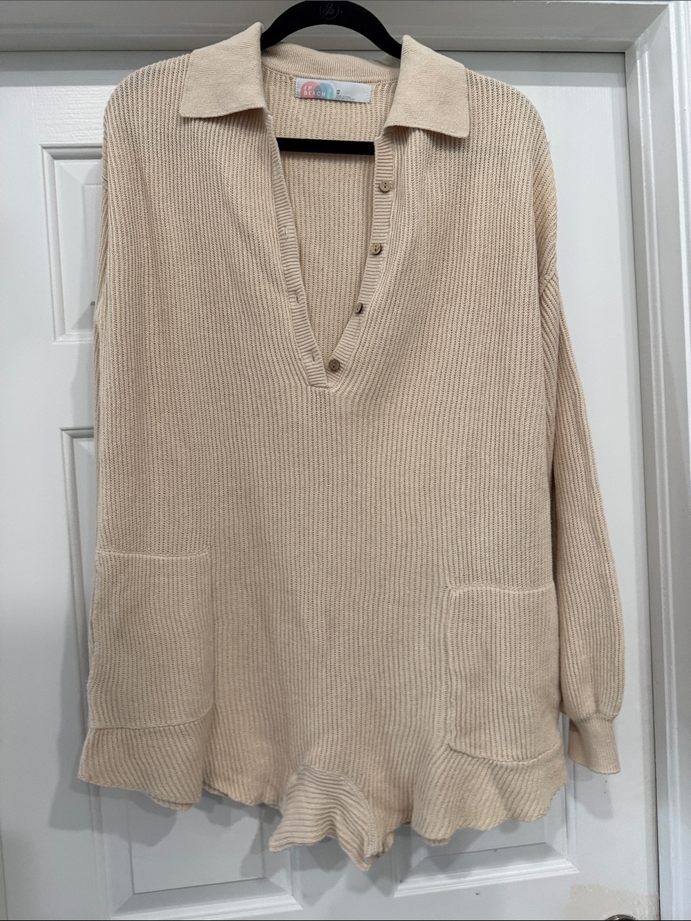 Free People Cream Knit Collared Romper